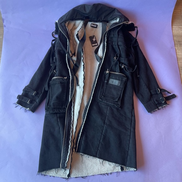 Heavy black denim and fleece jacket by Darker Wavs